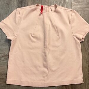 Spanx Perfect‎ Funnel Top Womens Medium Pale Pink Short Sleeve Round Neck Zipper